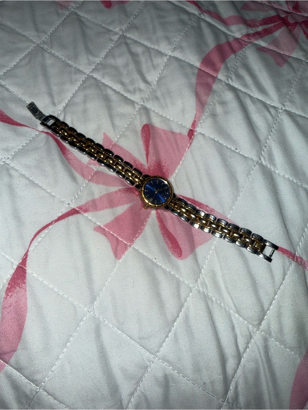 Seiko Ladies Quartz Watch Two Tone Band 24mm Dark Blue Dial Date 7N82-6B79 6.25"